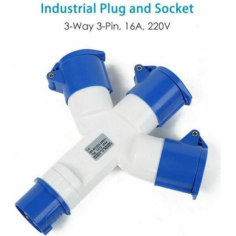 Adaptateur 3 Prises Couvercle fiche à 3 pôles 16A 220V Industriel IP44 – multiprise Caravanes/CampingCars/Bateau, Chantier, Connecteur Prises de Courant Industriel Répartiteur