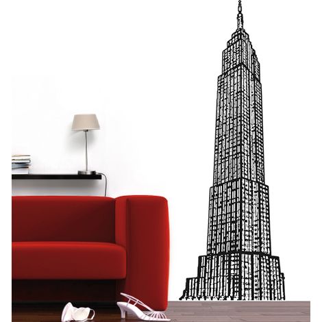 Sticker mural déco autocollant noir Empire State Building New York, 170x60cm - Décoration murale pour intérieur (1/2)