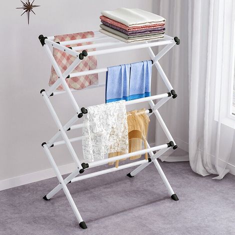 Tendedero metálico de 3 niveles, con forma de caballo, para uso interior y exterior, patio. (1/5)