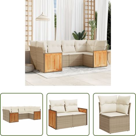 Gartensessel - 6-tlg. Garten-Sofagarnitur mit Kissen Beige Poly Rattan (1/5)