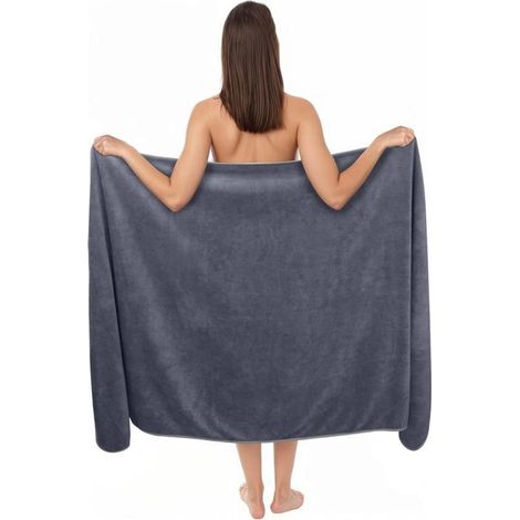 Serviette de Bain XXL, 100x200 cm Grande Serviette en Microfibre Coton, Doux, Haute Absorbance - Idéale Sauna, Spa (Gris) (1/5)