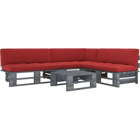 4-tlg. Paletten-Lounge-Set Grau Imprägniertes Kiefernholz (1/5)