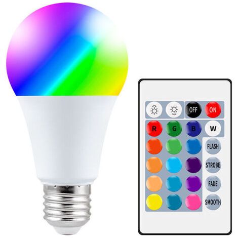 Ampoules LED couleur, ampoule LED RGBW E27 10 W avec télécommande, mémoire et minuterie, 12 couleurs et 7 niveaux de luminosité, lampes d'ambiance pour la maison, la décoration, le bar et les f (1/4)