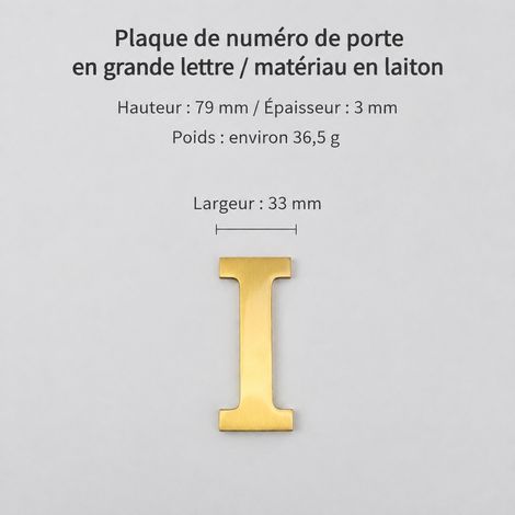 Lettre de porte I en laiton massif adhésif extérieur 8 cm t4911-8cm 8 × 3,3 × 0,3 cm 36 g – Livraison gratuite