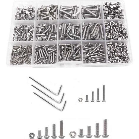 Kit 500 Vis à tête cylindrique six pans creux en acier inoxydable, assortiment d'écrous et vis M3 M4 M5 pour automobile (1/5)