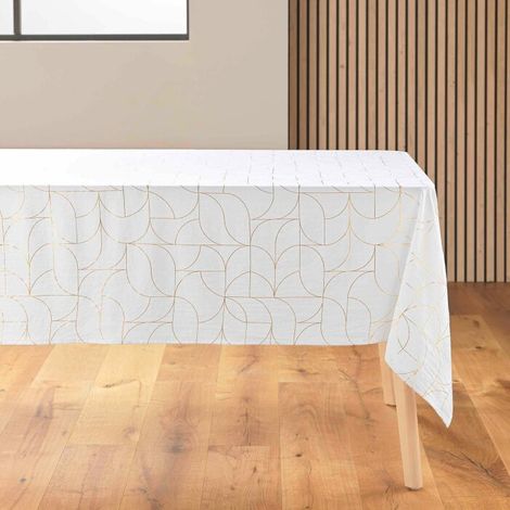 Nappe rectangle 140 x 240 cm microfibre imprimee metallisee louxor Blanc/or (1/4)