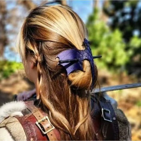 New Medieval dragon hairpin, a retro-style updo hair accessory in dark purple.