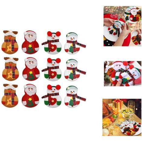 Christmas Décor Utensil Holder, Snow/Santa/Elk Pattern Knife and Spoon Pocket. (1/5)