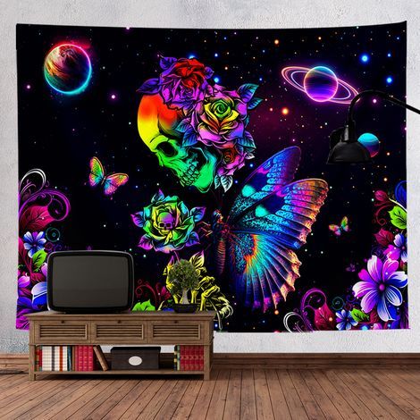 Tapisserie murale décorative pour la chambre, peinture fluorescente, tapisserie tête de mort, décoration suspendue d'Halloween