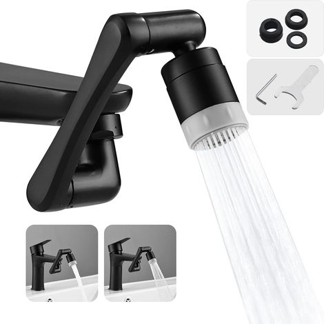 Prolunga per rubinetto girevole con 2 getti, aeratore per rubinetto girevole a 1440 gradi, rubinetto di prolunga girevole multifunzionale, ugello girevole per rubinetto del bagno, aeratore per rubinet (1/5)