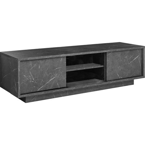PIRALIA - Meuble TV 2 Portes Aspect Marbre Gris Anthracite (1/4)