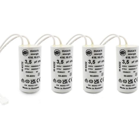 Lot de 4 condensateurs 3,5 µF – Connecteurs à cosses – Pour moteurs de volets roulants Bubendorff – Tension 450 V AC – Ducati (1/7)