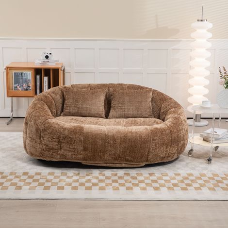 Fauteuil poire lounge dossier haut en chenille café, confortable et durable, pour adultes et enfants, intérieur et extérieur