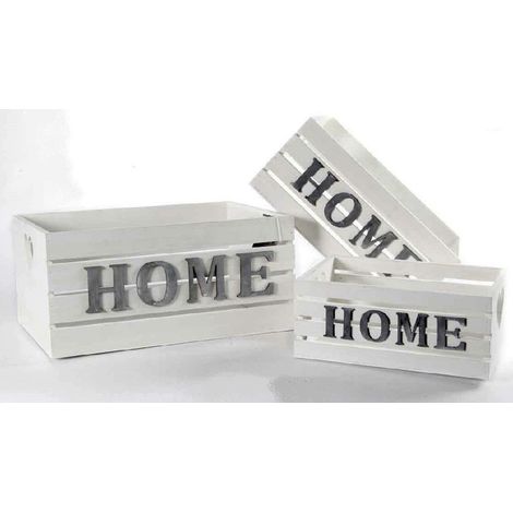 Kaela - Set 3 Cassette Cassettina Portapianta Legno 16/14/10cm Home Deluxe Bianco 736124 - (1/3)