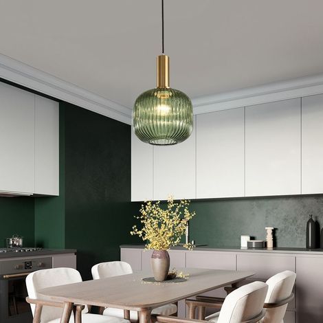 Vintage-Industrie-Kronleuchter, moderne Deckenleuchte im Vintage-Stil, Kronleuchter, Glaslampenschirm mit poliertem Messingfuß (warmes Licht) (1/5)