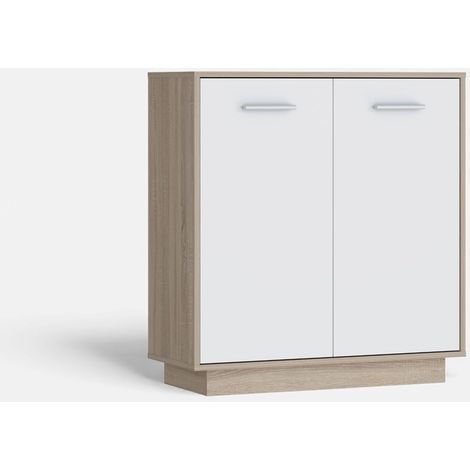 Moderne Anrichte Eiche und Weiß 2 Türen Wohnzimmer 83x88 Antuza