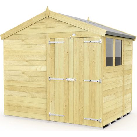 8 x 6 Feet Apex Shed - Double Door With Windows - Wood - L187 x W231 x H217 cm