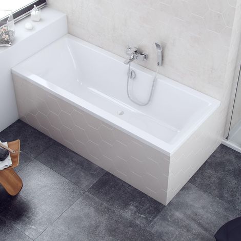 ECOLAM Badewanne Pryzmat 190x90 cm + Styroporverkleidung zum Befliesen  moderne Wanne Rechteck Top QUALITÄT Acrylwanne I Komplett Set Ablauf Füße Silikon Design