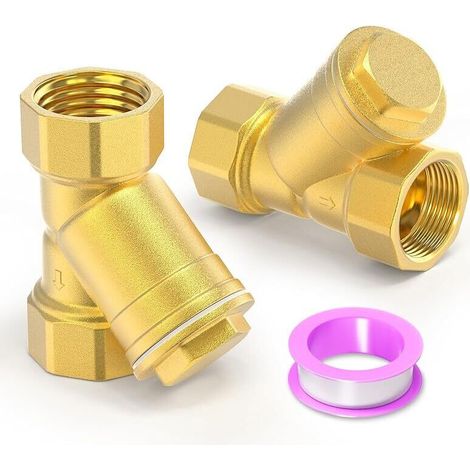 2 válvulas de filtro de latón con colador en Y, conexión roscada hembra de 3/4" BSP DN20 para separación de agua y aceite.