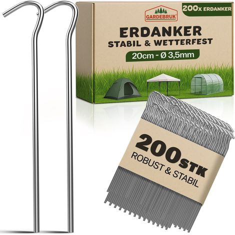 Deuba – Piquets de terre en acier galvanisé Ø3,5mm – Lot de 200 pièces – Longueur 20 cm – Résistants aux intempéries pour sols durs