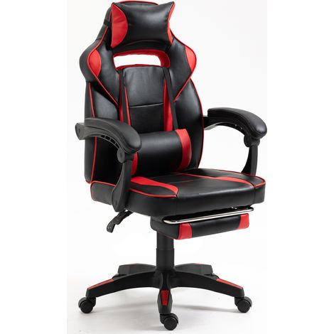 Bolli – Chaise gaming ergonomique avec repose-pied – Soutien lombaire et appui-tête – Inclinaison 90° à 135° – Capacité 200 kg – Noir et rouge (1/5)