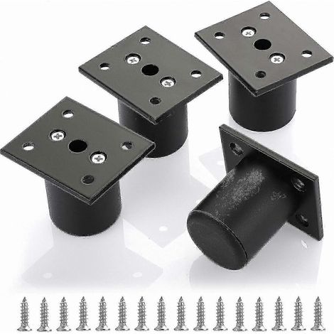 Ensemble de pieds de meubles réglables noirs (4 pièces) adaptés aux lits, armoires et tables d'une hauteur de 50 mm, en alliage d'aluminium. (1/5)