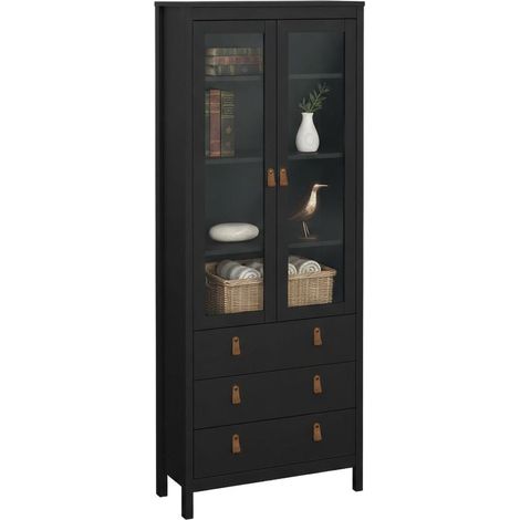 Dmora - Vitrine Lazio, Glas-Sideboard, Mehrzweckvitrine, Hängendes Bücherregal mit Glastüren, 78x33 h199 cm, Schwarz