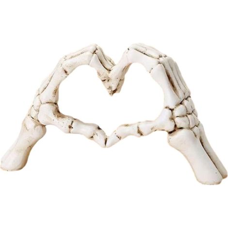 Sculpture de main blanche en forme de cœur pour Halloween, statue de squelette abstraite en résine, ornement d'amour, sculpture de doigt en forme de cœur pour étagère, maison, décoration de bureau (1/4)