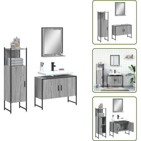 The Living Store Set Mobili da Bagno 3 pz Grigio Sonoma in Legno Multistrato - Set di armadietti da bagno