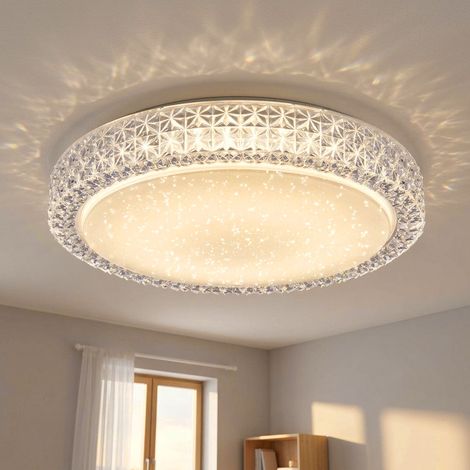 Plafoniera LED CCT plafoniera soggiorno lampada soggiorno, cristalli cielo stellato, acciaio, 22W 1980lm 3000K, P x H 40 x 11 cm (1/5)