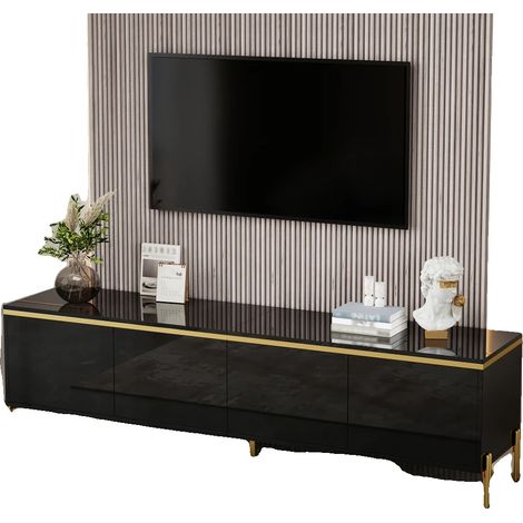 Mesa de centro, acabado moderno de alto brillo, diseño multifuncional, mueble para TV negro (1/2)