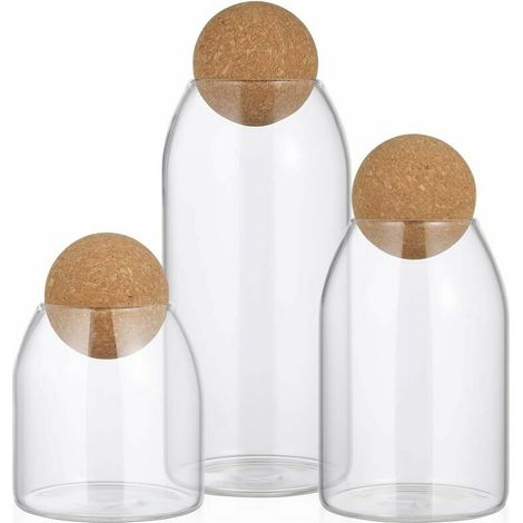 Set of 3 Glass Jars with Airtight Seal and Wooden Lid - Clear Glass Jars for Storing Foods such as Tea, Coffee, Spices, Sugar and Salt (1/4)