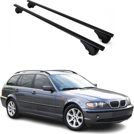 OMAC barres de toit pour BMW Série 3 E46 Break 1999-2007 – Antivol inclus – Charge max 75 kg – 2 barres Noir (1/5)