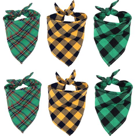 6 bandanas pour chien, foulards carrés réversibles à carreaux, lavables en machine, accessoires ajustables pour chiens et chats (1/5)