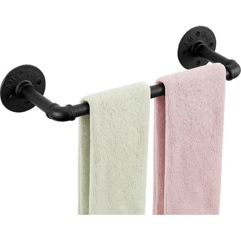 48cm x 8.5cm Iron Pipe Towel Bar Industrial Pipe Towel Rail Wall Mounted Clothes Bar Rack Detachable Hanging Garment Rack Hand Towel Holder 2PCS Black (1/5)