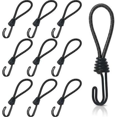 Lot de 10 tendeurs élastiques en caoutchouc 16 cm – Crochets doubles pour fixation sécurisée – Résistants aux intempéries – Charge max 15 kg (1/5)