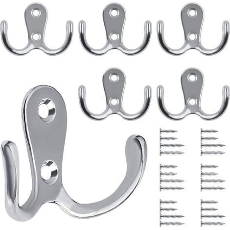 6-Piece Retro Coat Hook Set, Retro Coat Hook, Vintage Wall-Mounted Coat Rack, Metal Door Hook for Bathroom, Kitchen, Bedroom, Hallway (Silver) (1/5)