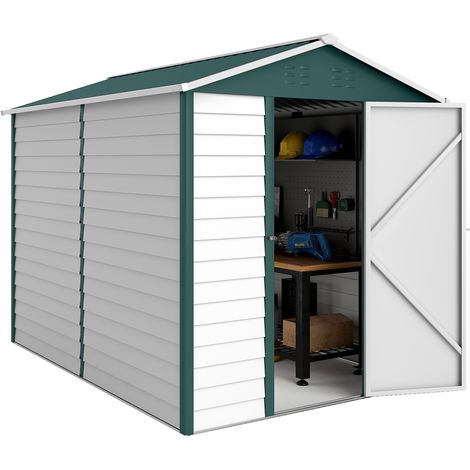 9x 6FT Metal Outdoor Garden Shed, Galvanised Tool Storage Shed w/ Sloped Roof, Lockable Door Patio Lawn, Green (1/5)