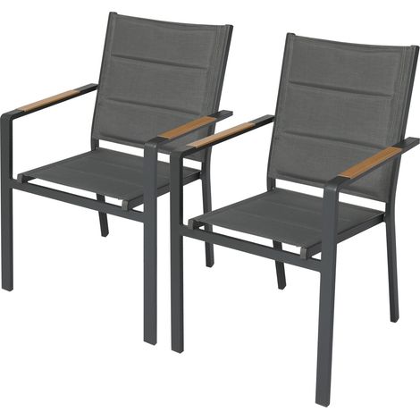 Lot de 2 chaises de jardin en aluminium et textilène gris (1/5)