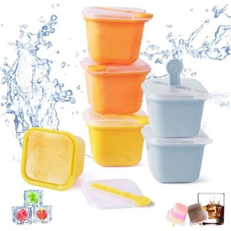 Bac à glaçons et moules à glace - Lot de 6 - Plastique - Couvercle inclus - 2 en 1 (1/4)