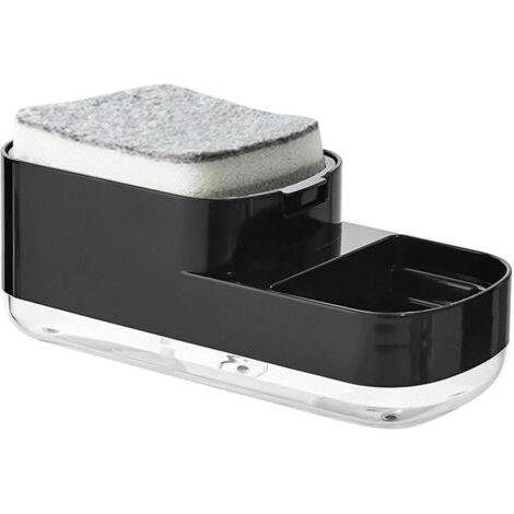 Dispensador de jabón lavavajillas, dispensador de jabón para fregadero de cocina, dispensador de detergente líquido lavavajillas 2 en 1 con soporte para esponja, equipado con una esponja y apto para f (1/4)