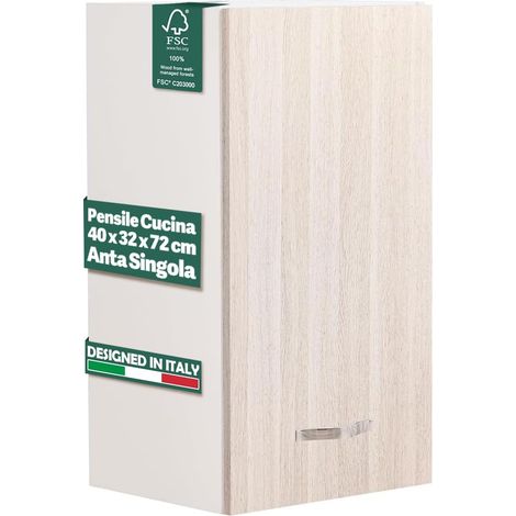 Armoire Murale Suspendue en Bois avec Porte Simple 1 étagère et 2 Compartiments, Armoire Murale spacieuse et résistante, Dimensions 40 x 32 x 72 cm (Orme) (1/5)
