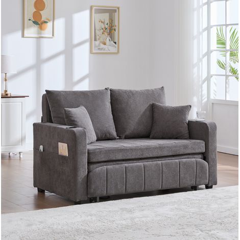 Divano letto 139x83x58 cm grigio in ciniglia convertibile con tasca portaoggetti e cuscini (1/5)