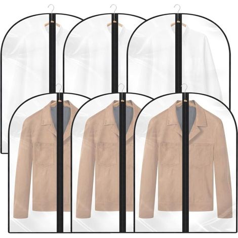 Lot de 6 housses de vêtements transparentes, 60 x 80 cm, résistantes à la poussière et à l’humidité, avec fermeture éclair pour costumes. (1/5)