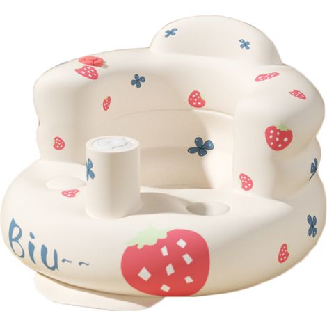 Siège gonflable bébé PVC portable, dessin animé mignon pour nourrisson bambin, apprentissage assis bain douche, fleur fraise avec musique. (1/5)