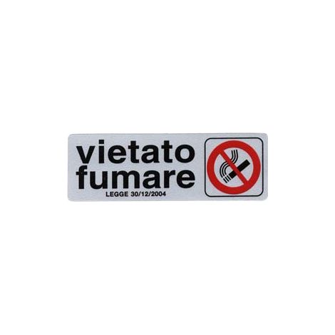 TARGHETTA ADESIVA VIETATO FUMARE CON NORMATIVA- - cm.15x5h. - 10 pezzi