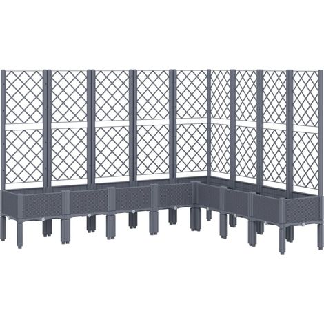 Fioriera aiuola rialzata vassoio piante fiori terrazza giardino con traliccio 200 x 160 x 142 cm PP grigio 020038275