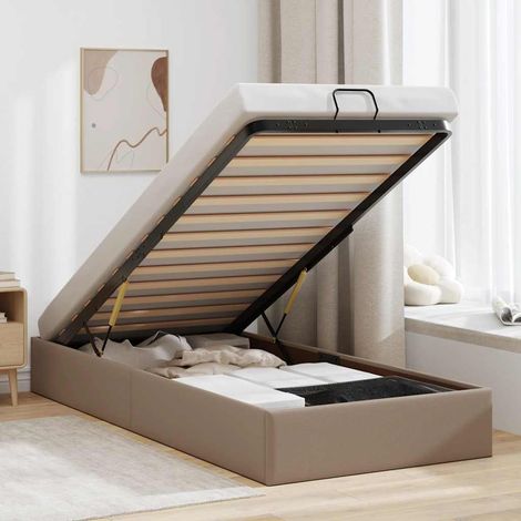 Estructura cama otomana sin colchón cappucino cuero sintético