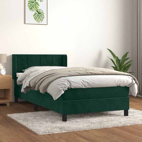 Cama box spring con colchón terciopelo verde oscuro 90x200 cm (1/5)