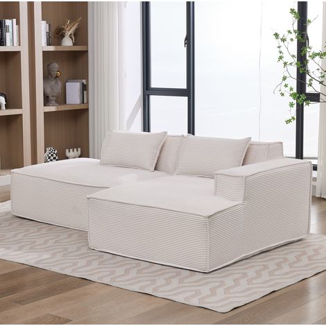 Sofá tapizado 235x129x70 cm beige en poliéster con cojín elástico y 2 cojines (1/5)